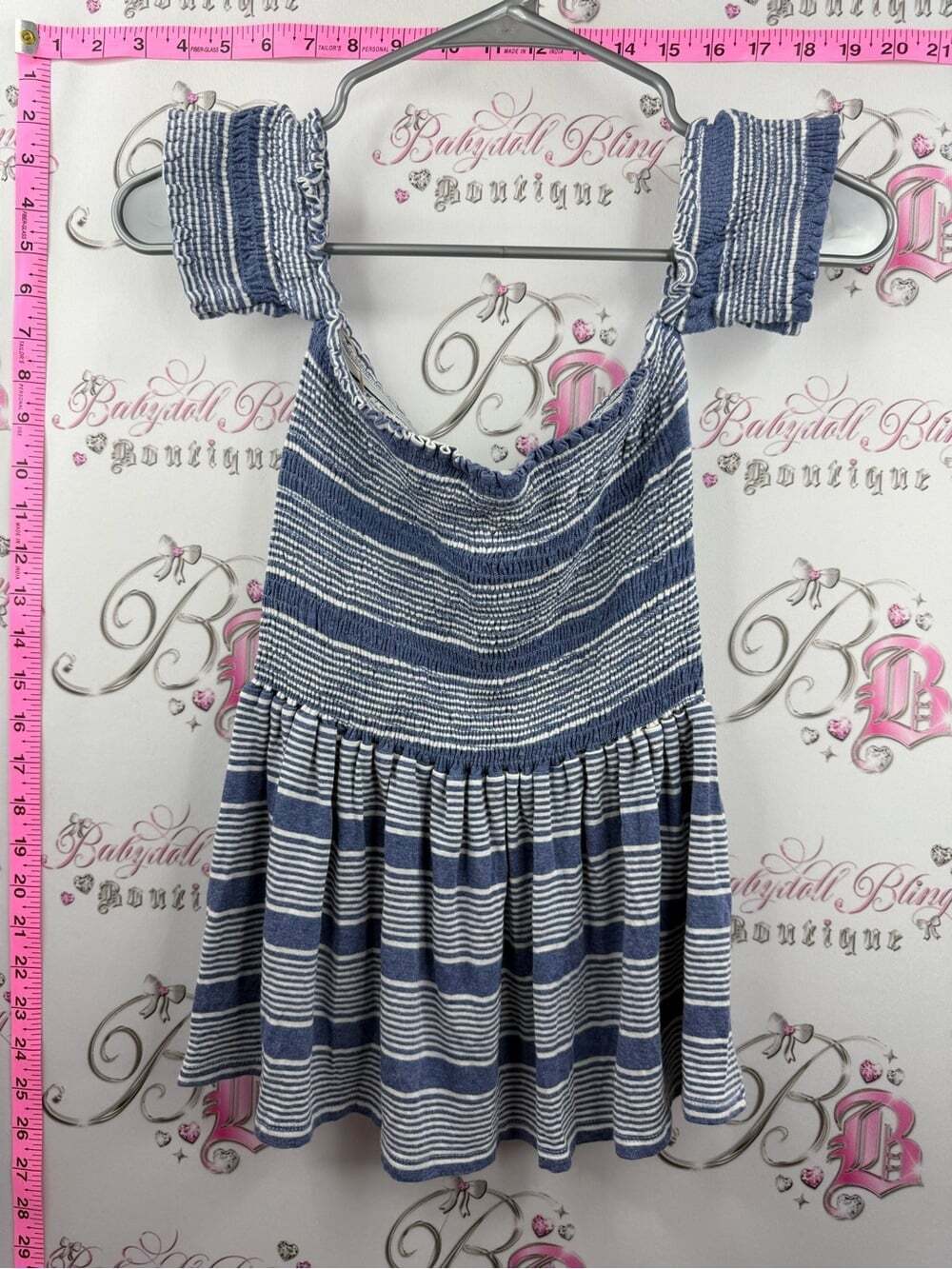 MILEY + MOLLY shirt T-shirt Smocked Blue & White Striped Short Sleeve Tee
